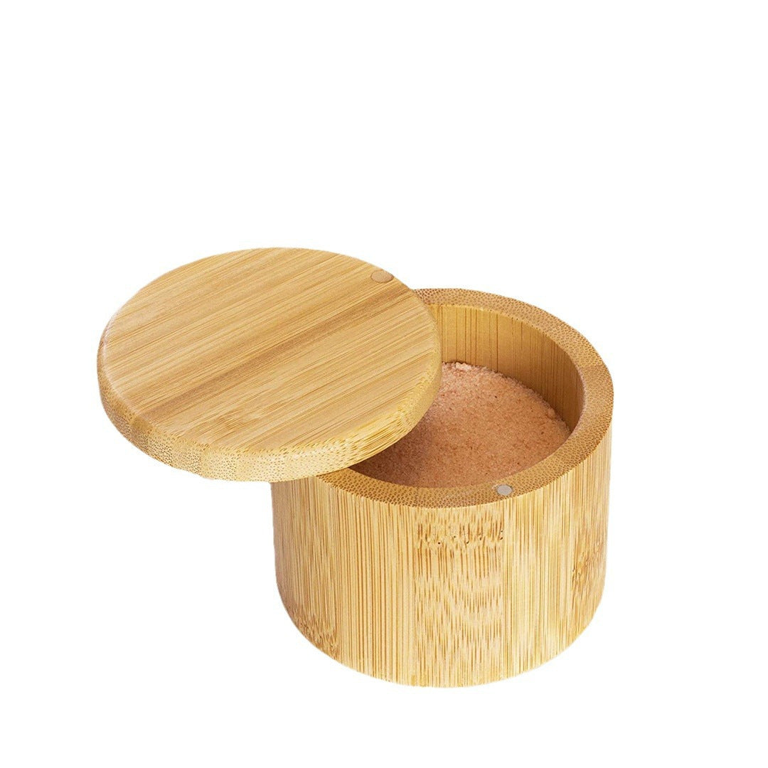 Round Bamboo Salt Box With Lid