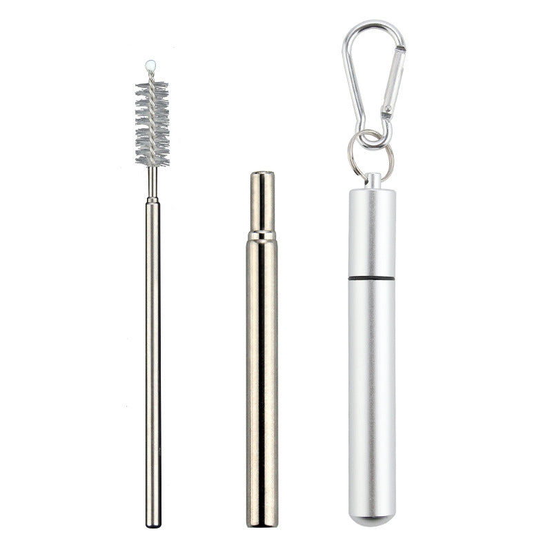 Pajitas plegables de acero inoxidable con estuche de aluminio. 