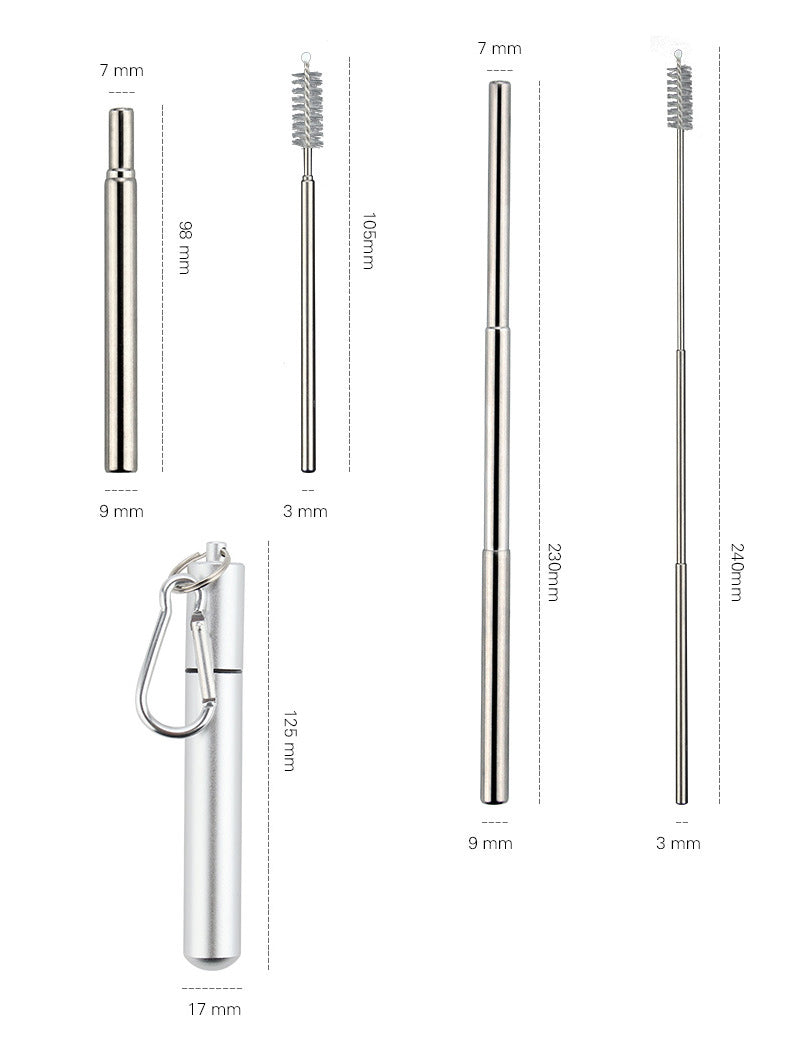 Pajitas plegables de acero inoxidable con estuche de aluminio. 