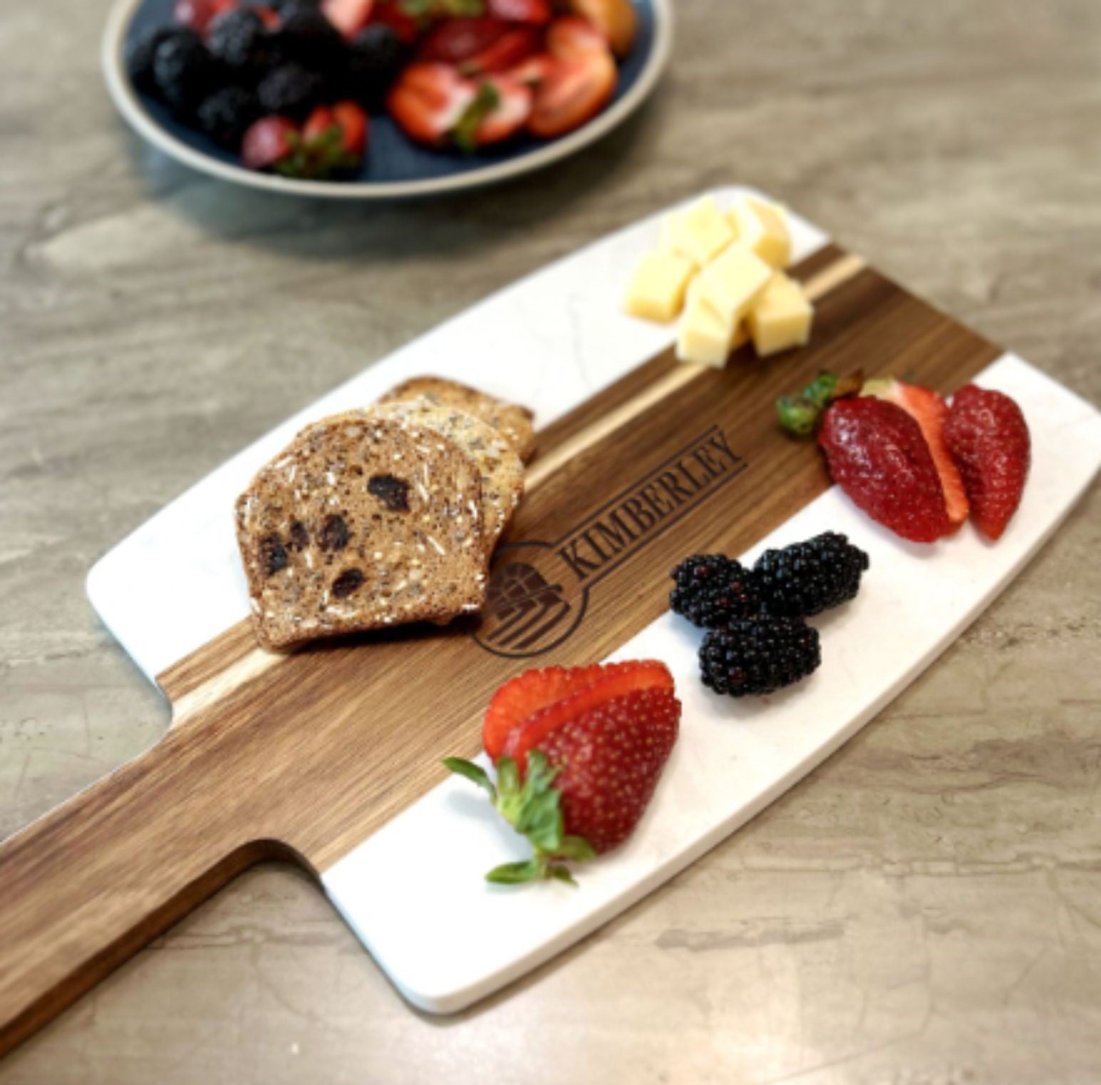 Marble And Wood Serving Tray With Handle