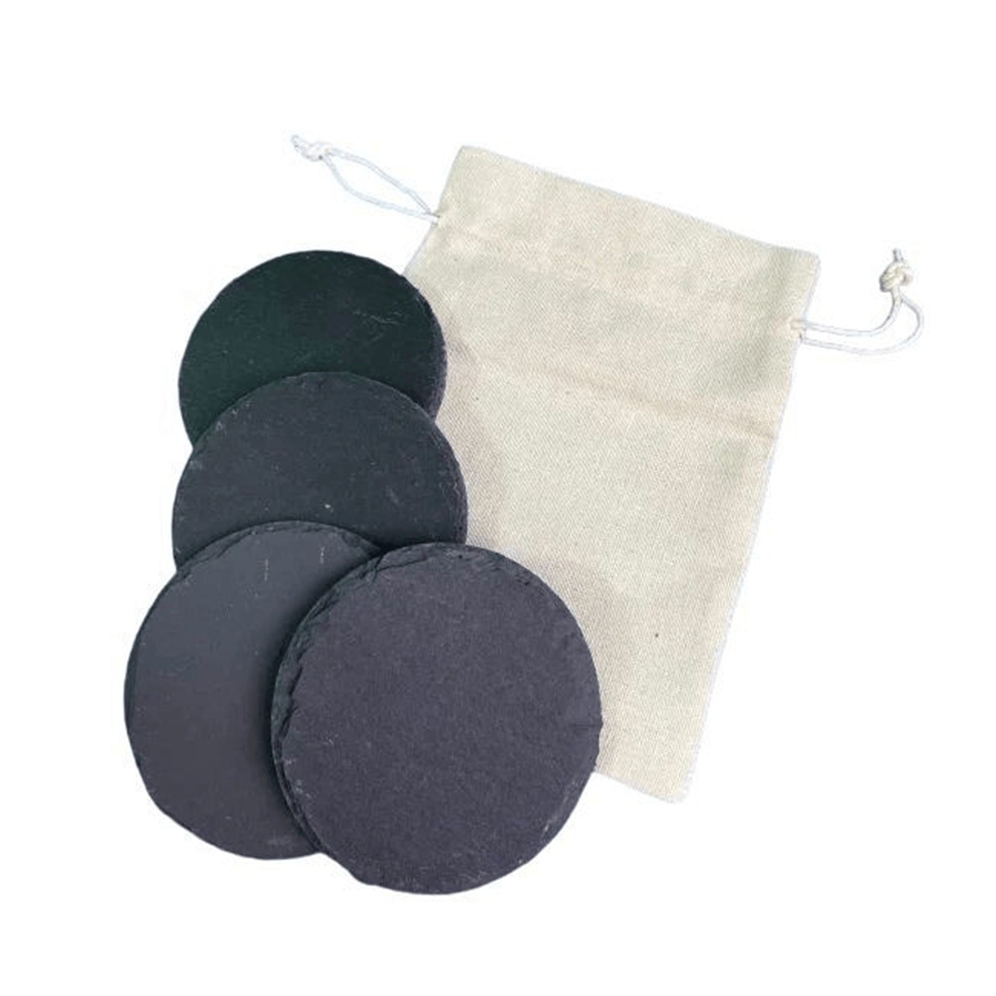 Dessous de verre rond en ardoise (lot de 4) dans un sac en coton
