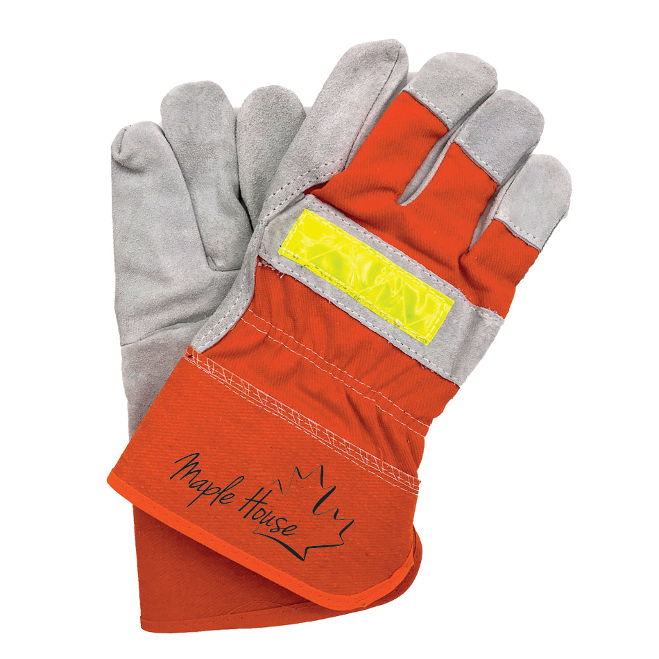 SPLIT LEATHER SAFETY GLOVES WITH REFLECT STRIP-ORANGE