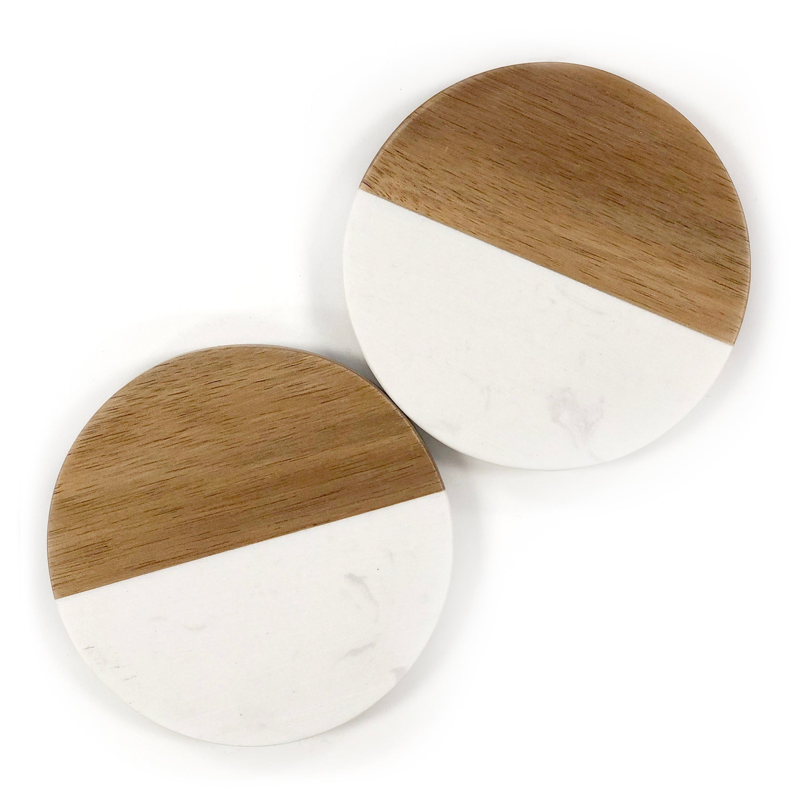 KW660 MARBLE AND WOOD COASTER SET ( SET OF 2) - ROUND