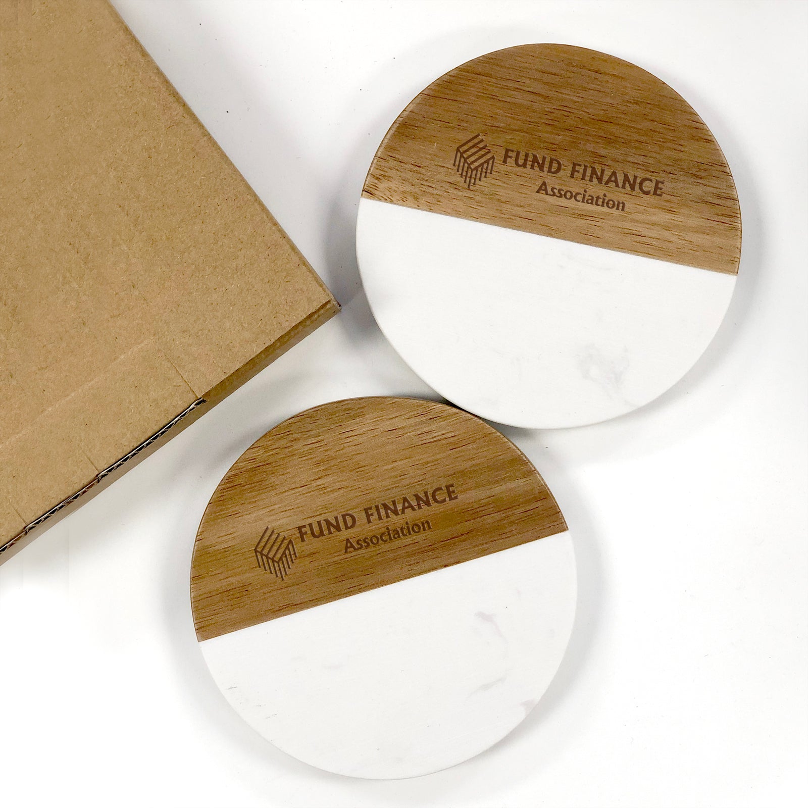 KW660 MARBLE AND WOOD COASTER SET ( SET OF 2) - ROUND