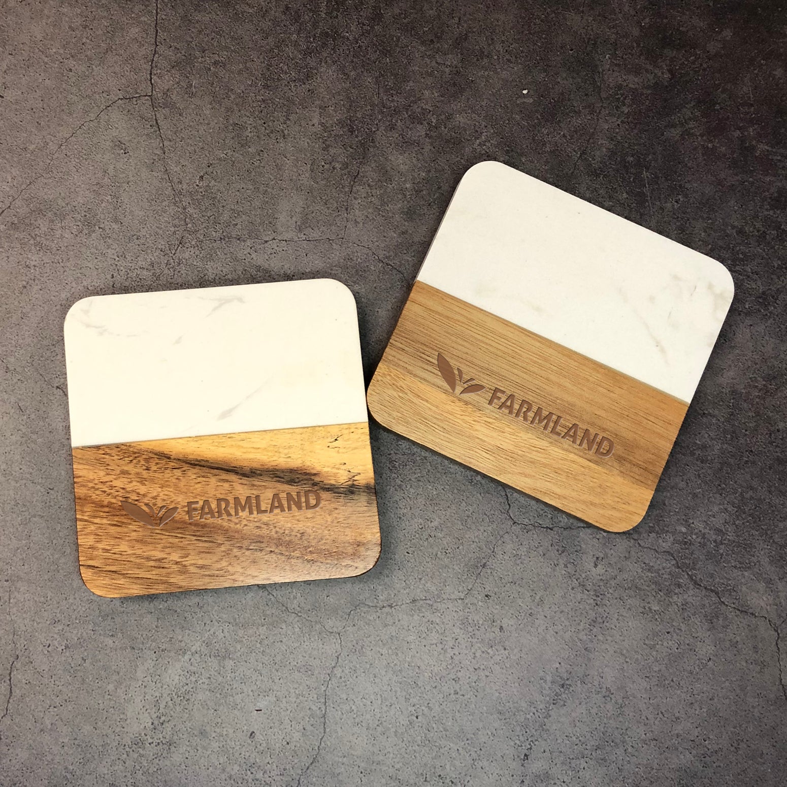 KW661 MARBLE AND WOOD COASTER SET ( SET OF 2) - SQUARE