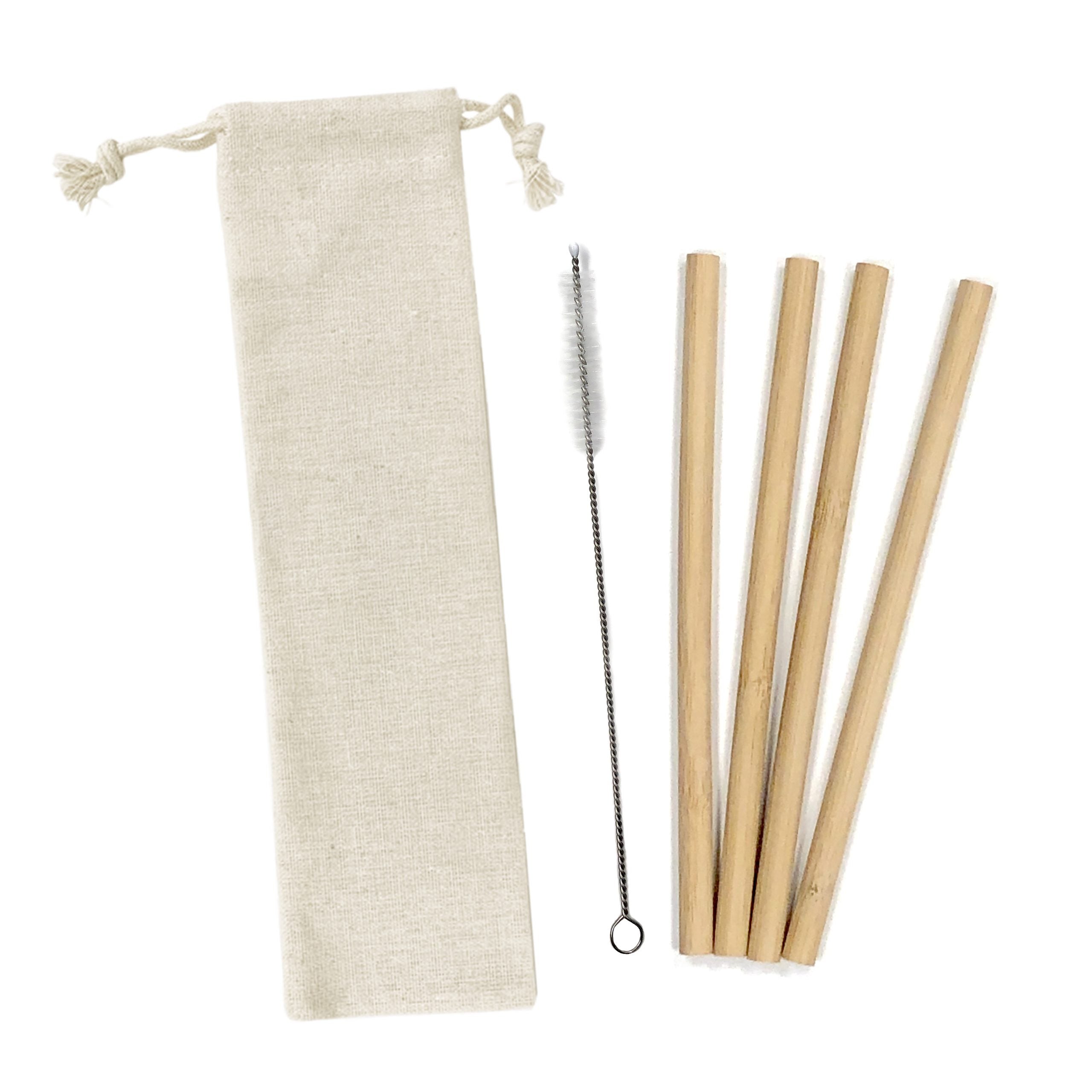 ENSEMBLE PAILLES/BROSSES EN BAMBOU DANS UNE POCHETTE EN COTON