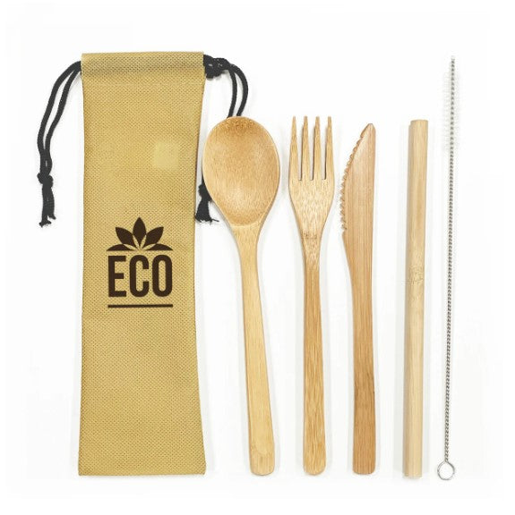 Bamboo Utensil And Straw Set