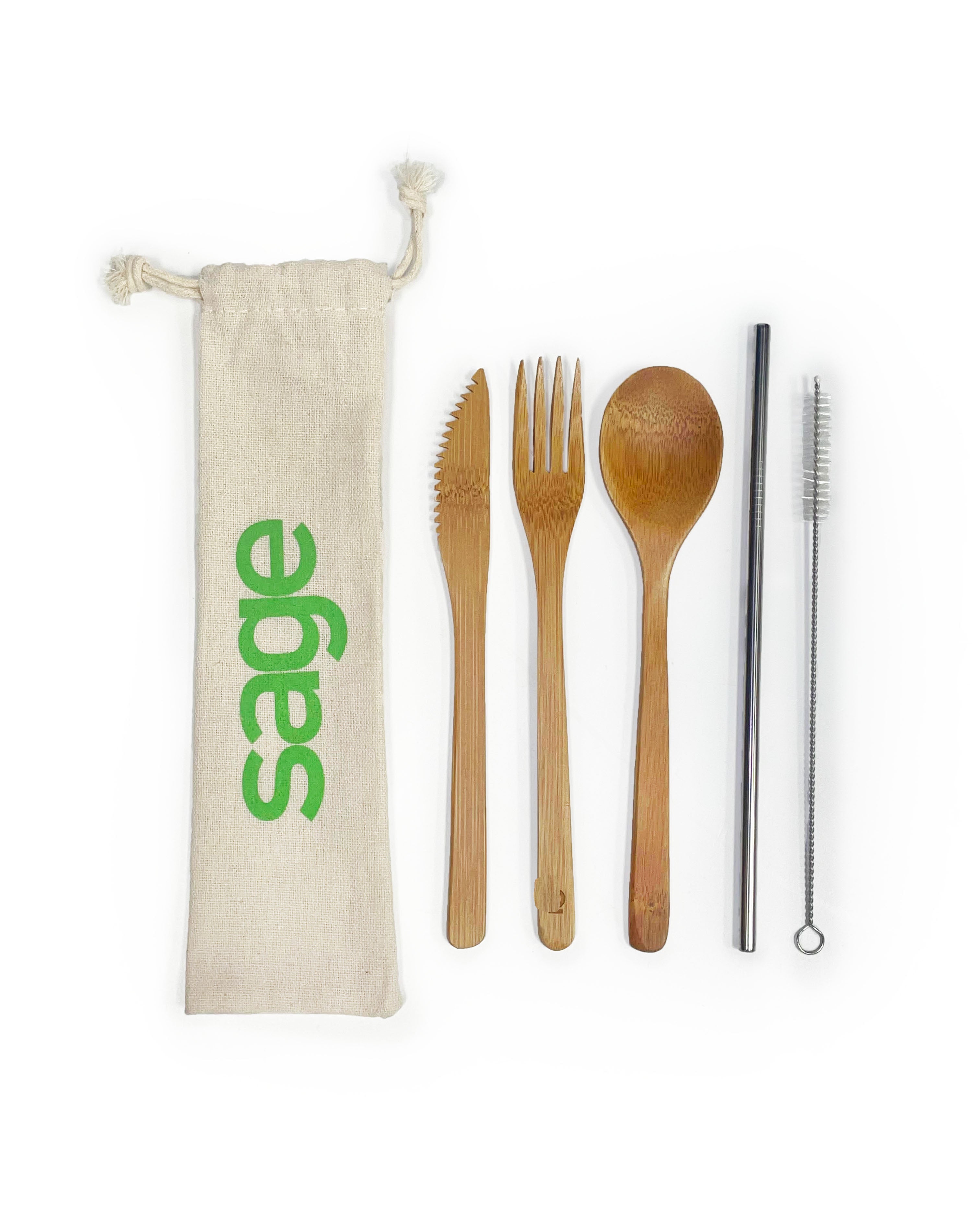 Bamboo Utensil Set With Straw And Cleaner