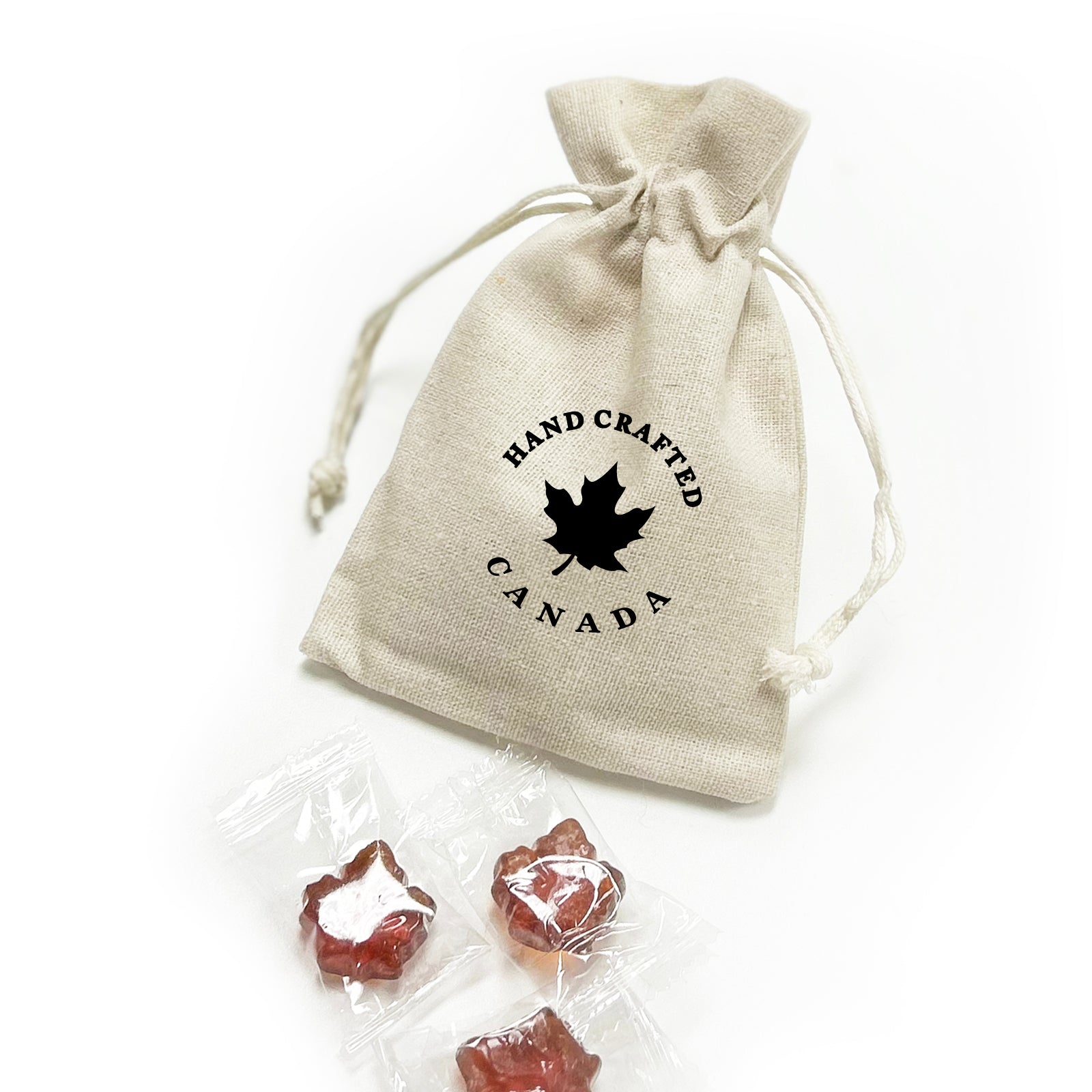 10 MAPLE SHAPE CANDIES IN BURLAP BAG