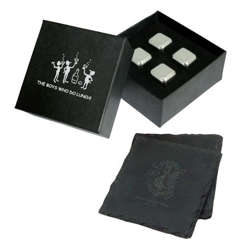 COASTERS AND ICE CUBES IN GIFT BOX