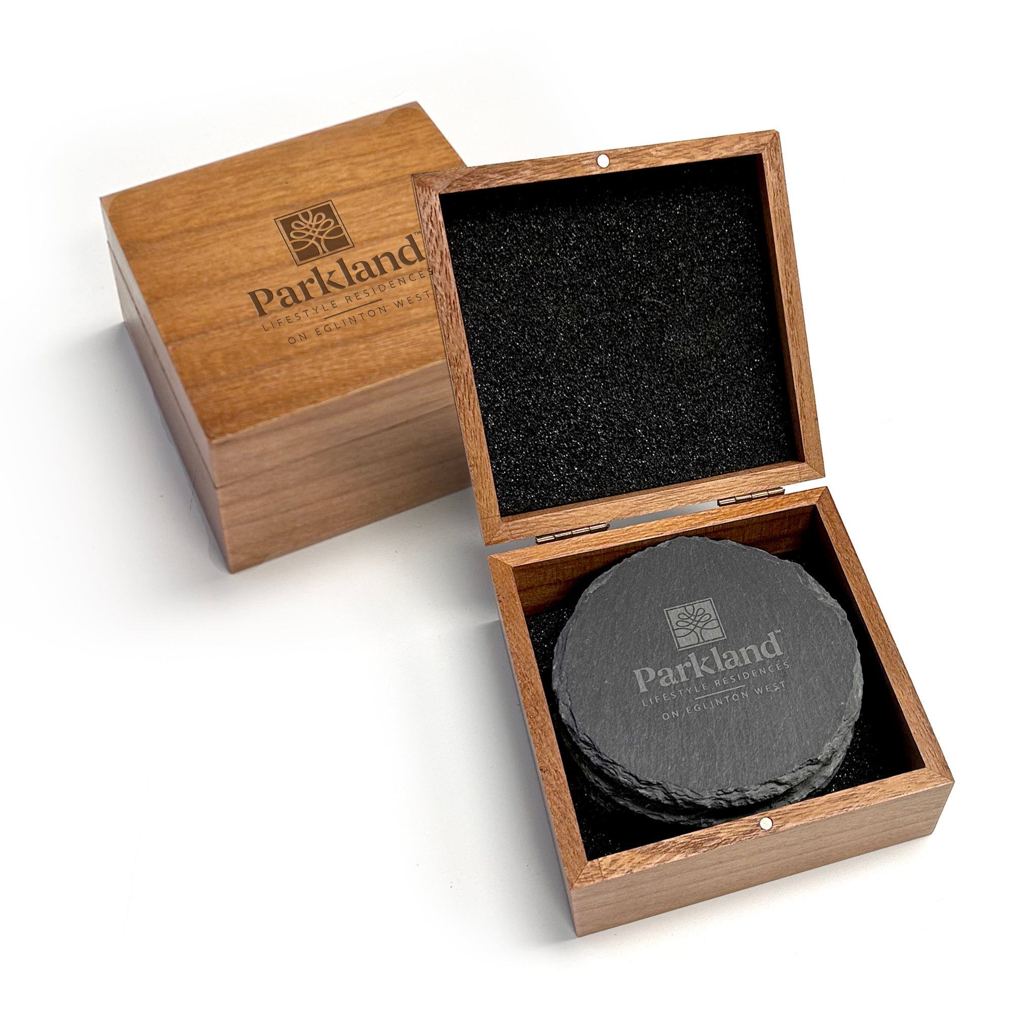 COMBO18 SLATE COASTERS IN WOODEN GIFT BOX