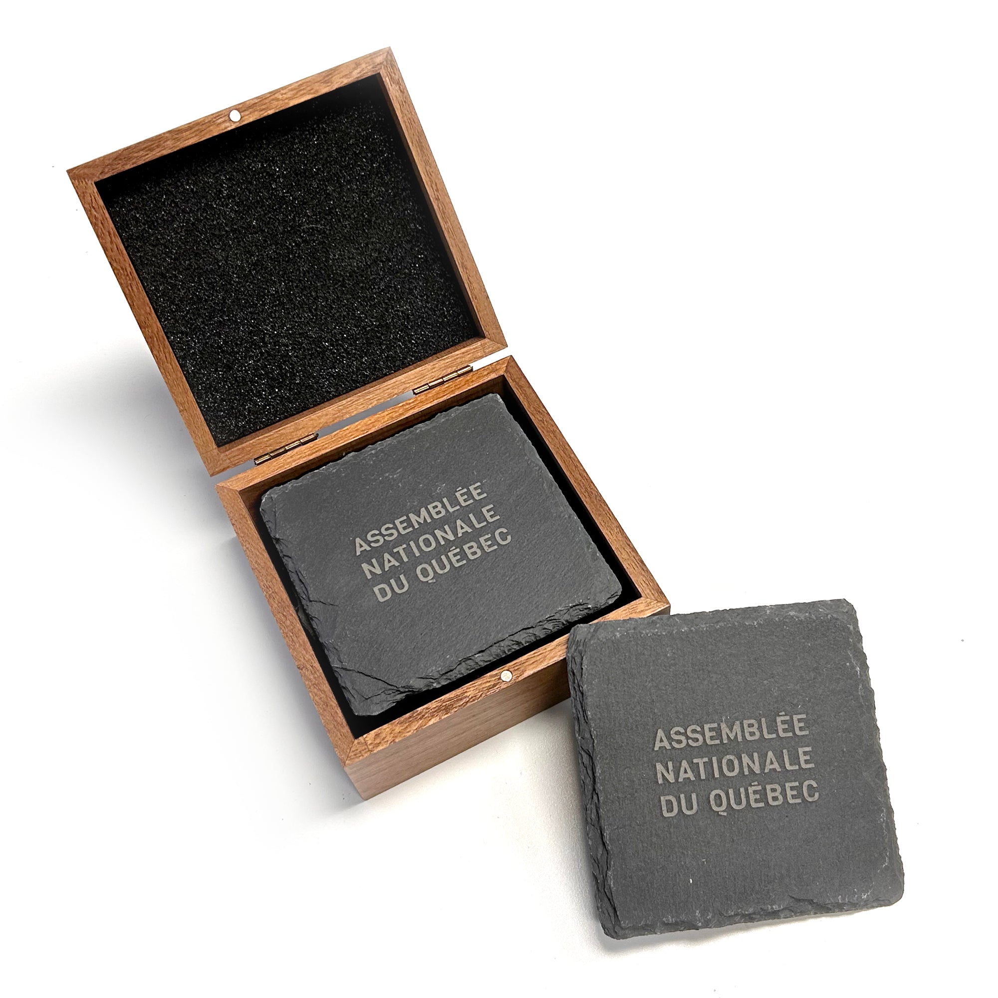 COMBO18 SOUS-VERRES EN ARDOISE DANS UN COFFRET CADEAU EN BOIS