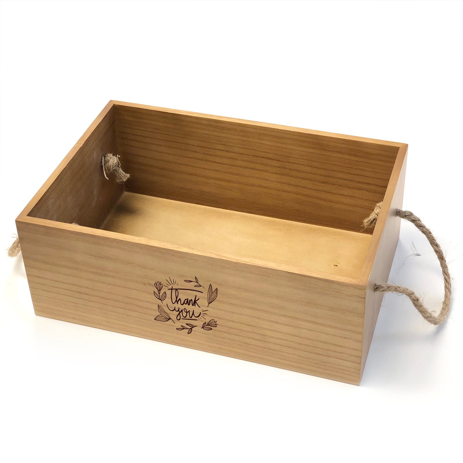 WOOD CRATE WITH ROPE HANDLES 12 X 8